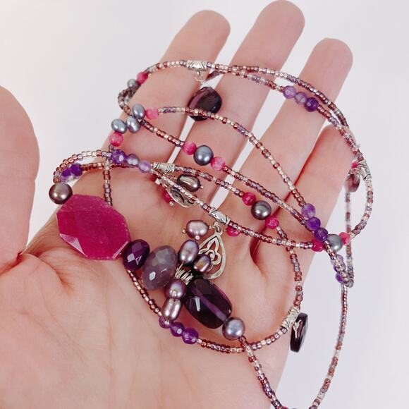 Retired Silpada N2348 BLUSH WINE Sterling Amethyst Pearl Quartz Beaded Necklace - Picture 11 of 16